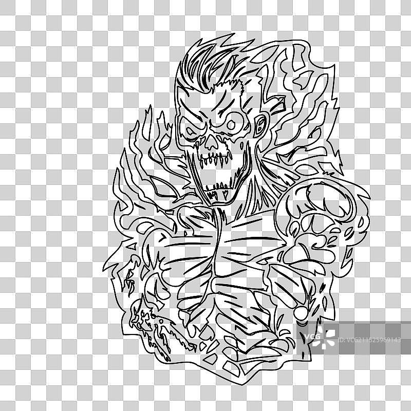 可怕的僵尸轮廓草图图片素材