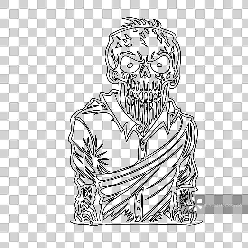 可怕的僵尸轮廓草图图片素材