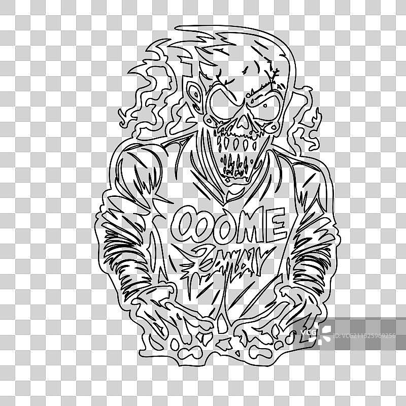 可怕的僵尸轮廓草图图片素材