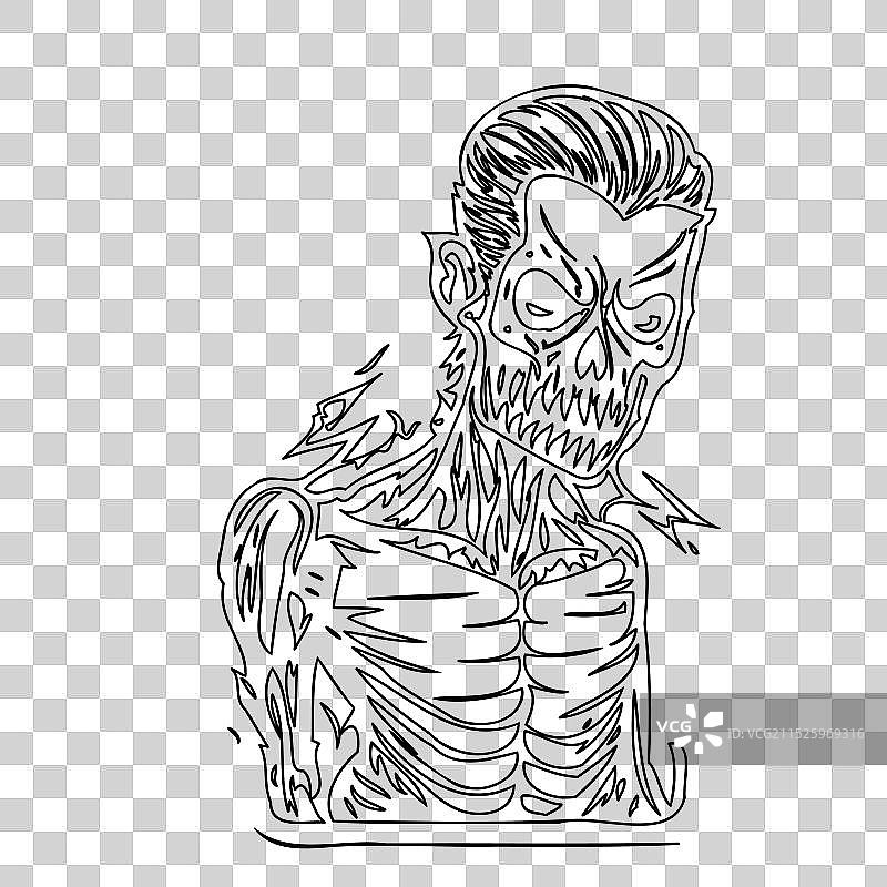 可怕的僵尸轮廓草图图片素材