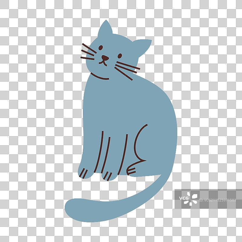 蓝色卡通可爱猫咪图片素材