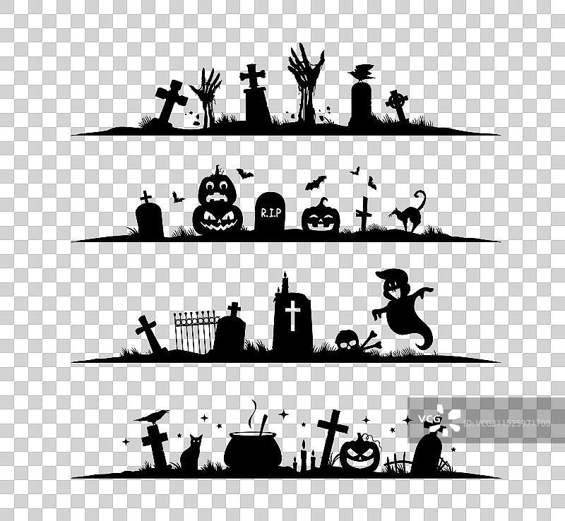 带有黑色剪影的万圣节框架和分隔线图片素材