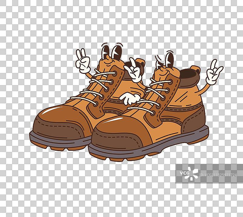 卡通时髦旅行靴复古角色图片素材