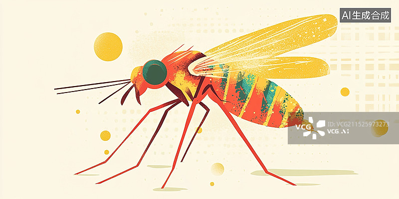 【AI数字艺术】有蚊子身体部位被蚊虫叮咬注意防范害虫插画图片素材