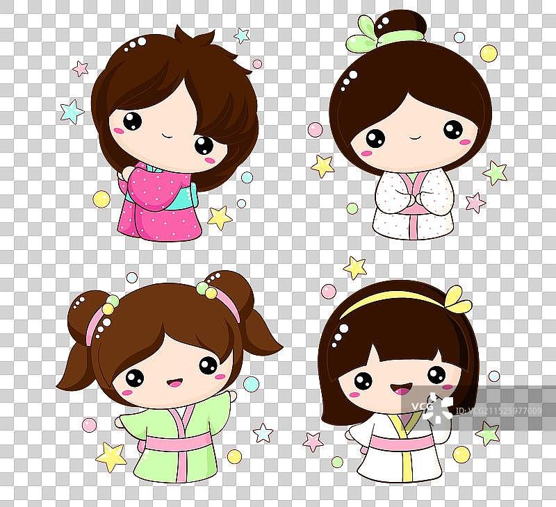 可爱卡通女孩赏花素材图片素材