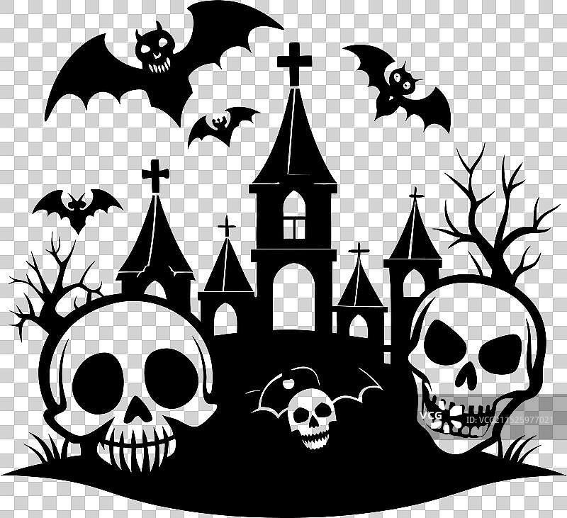 复古万圣节哥特骷髅剪影图片素材