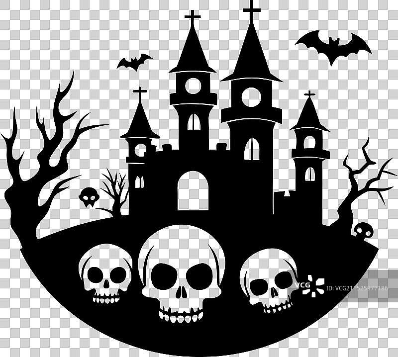 复古万圣节哥特骷髅剪影图片素材