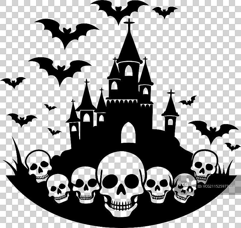 复古万圣节哥特骷髅剪影图片素材