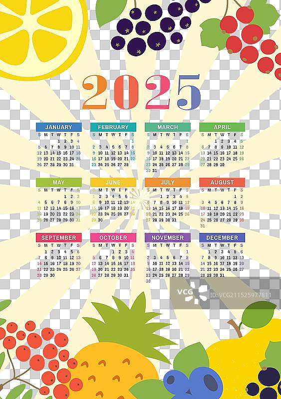 2025年健康食物彩色水果日历图片素材