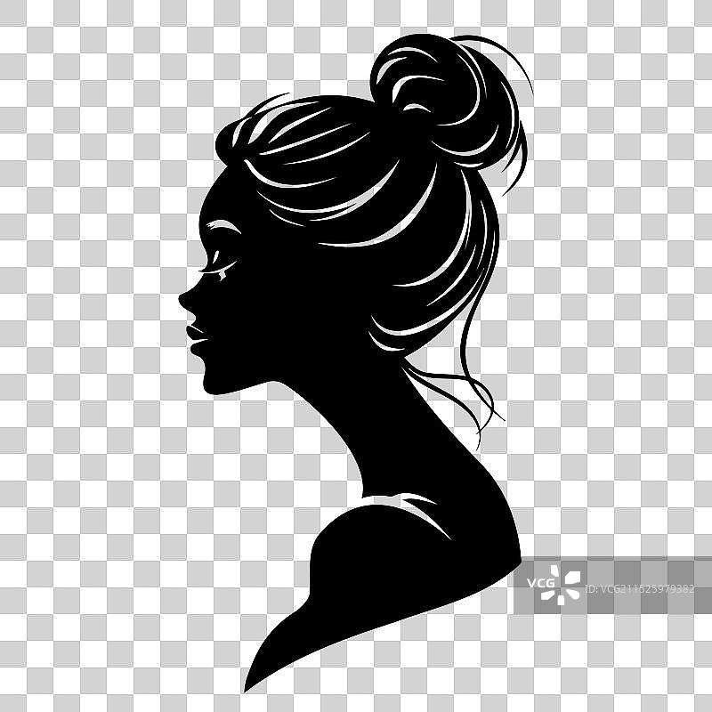 发髻女子侧脸轮廓剪影图片素材