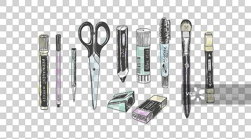 手绘文具套装图片素材