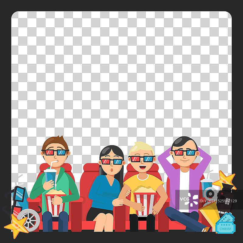 电影院人物与空白banner卡通图案图片素材