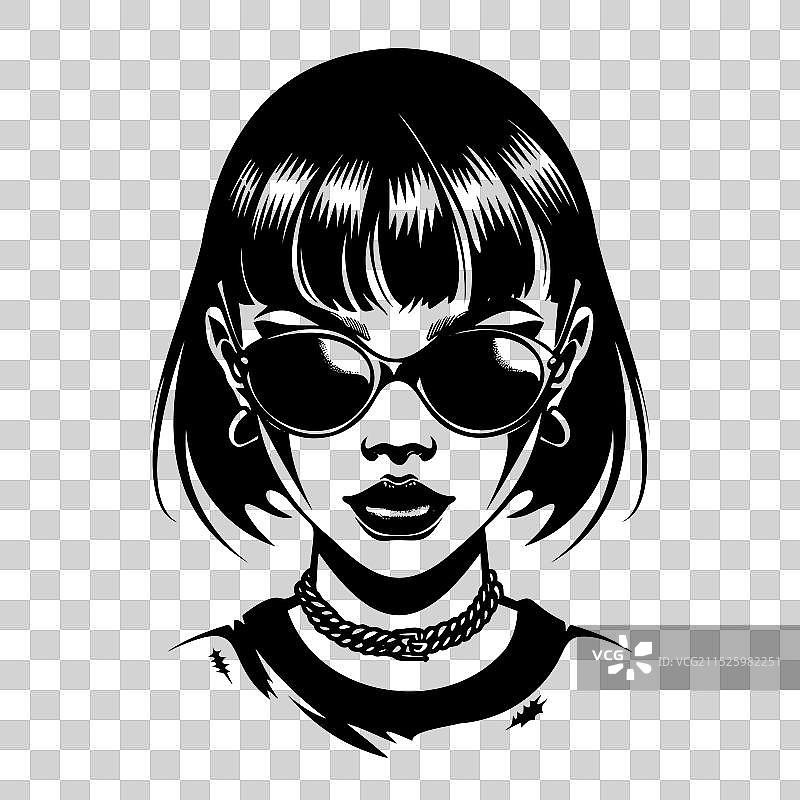 戴太阳镜的酷女孩波波头图片素材