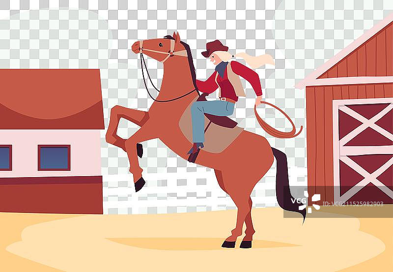 女牛仔在牛仔竞技表演中骑马图片素材