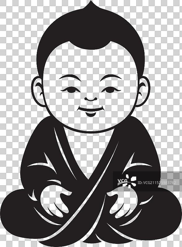 迷你小沙弥佛像禅意图标设计图片素材