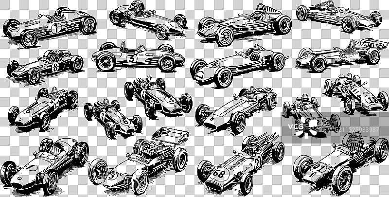 复古一级方程式赛车雕刻风格图标图片素材