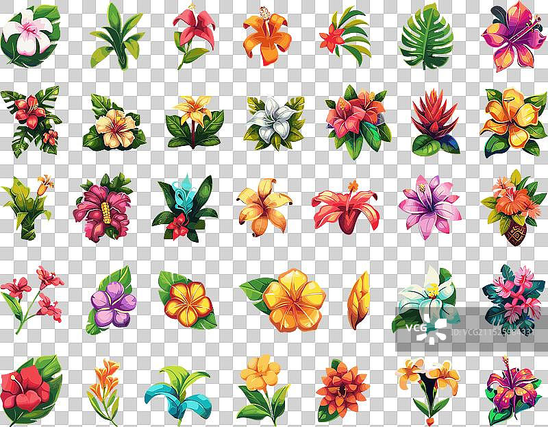 热带花卉图标卡通集合图片素材