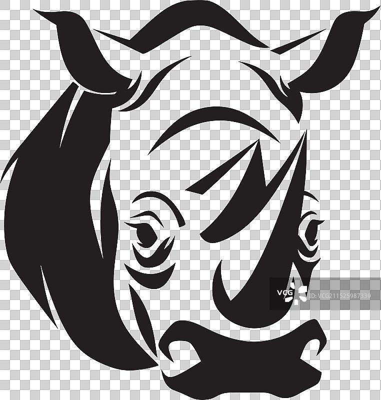 犀牛肖像线条艺术黑色图片素材