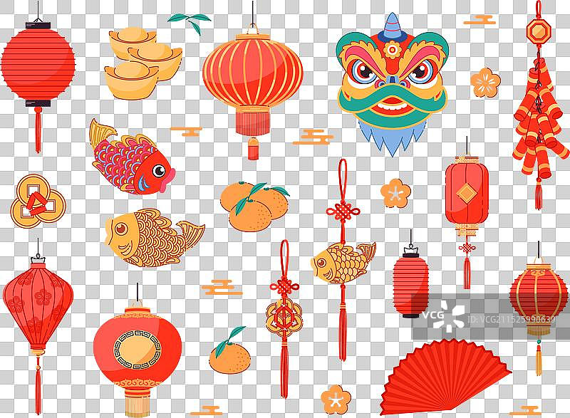 中国传统灯笼卡通亚洲红色图片素材