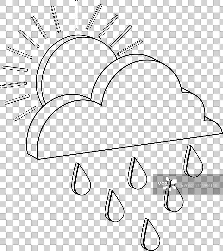 2.5D轮廓图标：太阳、云、雨图片素材