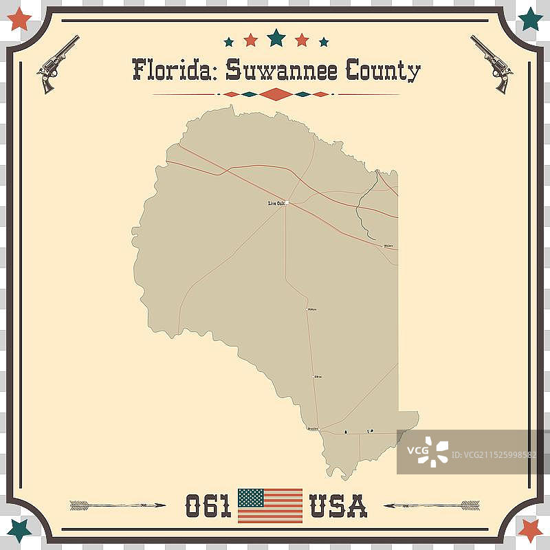 美国佛罗里达州苏万尼县复古地图图片素材