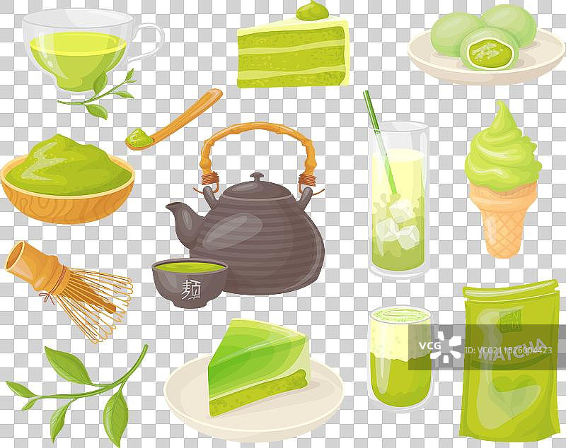 卡通抹茶茶，日式草本绿茶图片素材