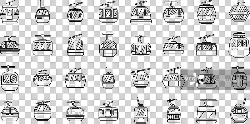 滑雪缆车图标轮廓冬季斜坡图片素材