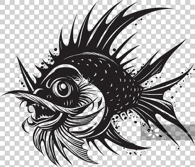 邪恶的信使，有角的安康鱼徽章图片素材