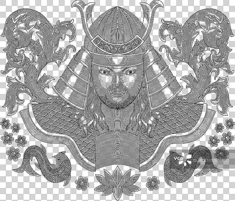 带花卉和锦鲤图案的武士图片素材