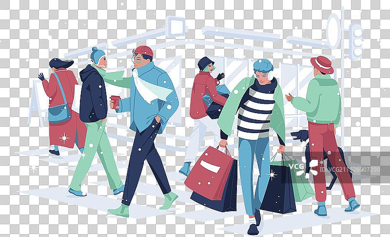 冬季城市人行横道人群图片素材