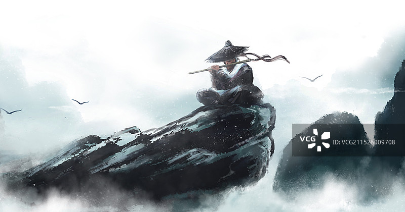 水墨中国风笑傲江湖的侠客逍遥自在高山流水觅知音图片素材