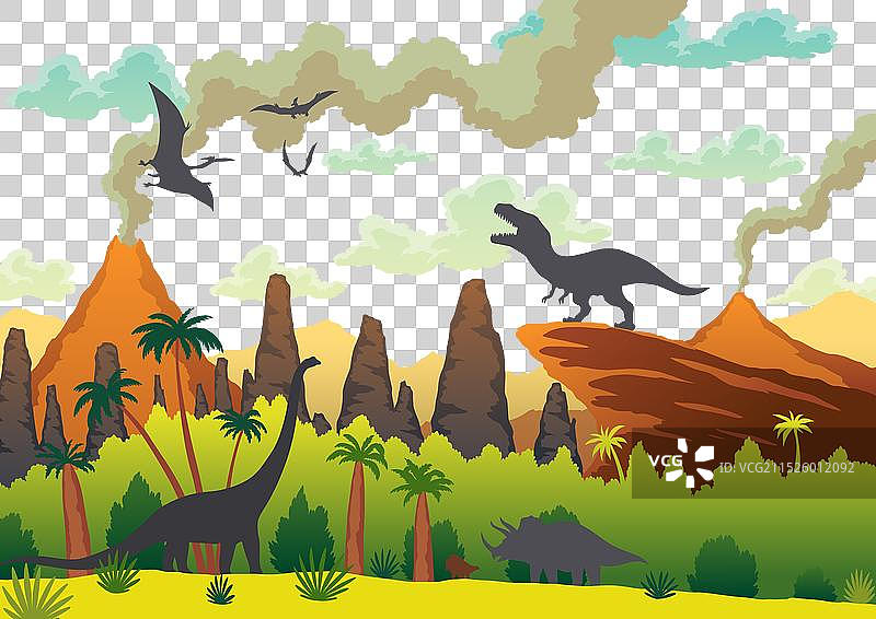 有烟雾的史前火山景观图片素材