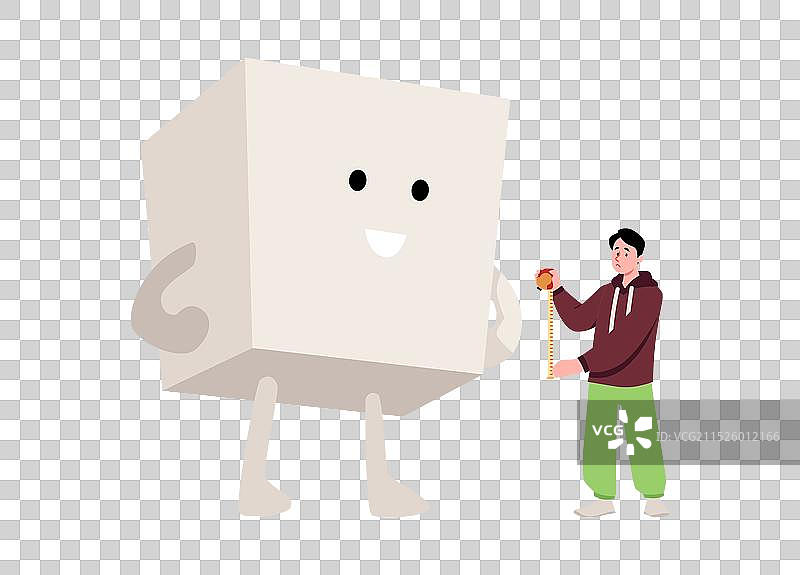 悲伤的男人用量具测量巨大的白色方糖图片素材