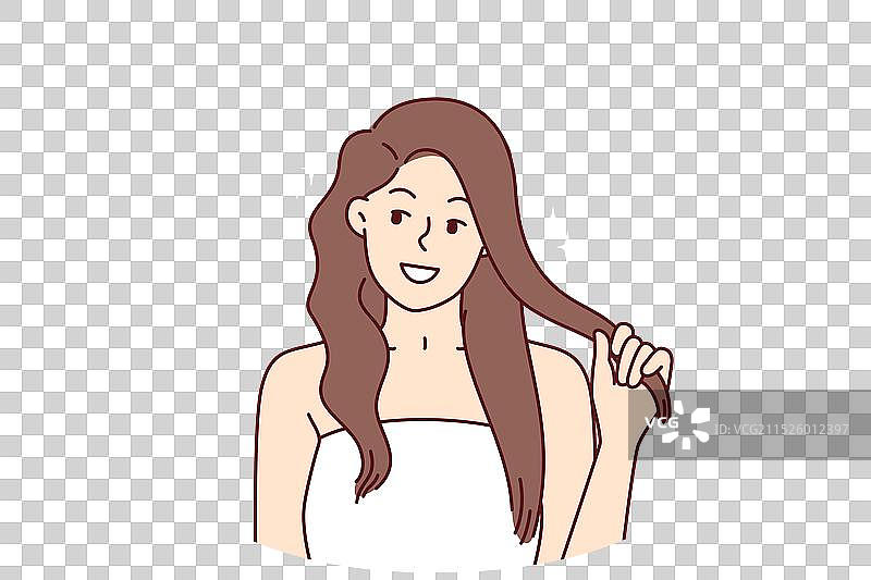 整理头发，享受丝滑发型的漂亮女孩图片素材