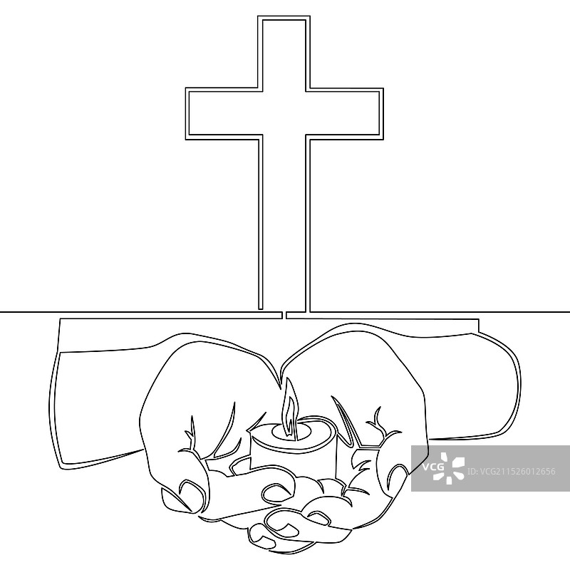 连续线条纪念蜡烛与十字架图片素材