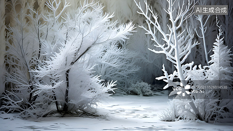 【AI数字艺术】冬季冻树雾凇的特写图片素材
