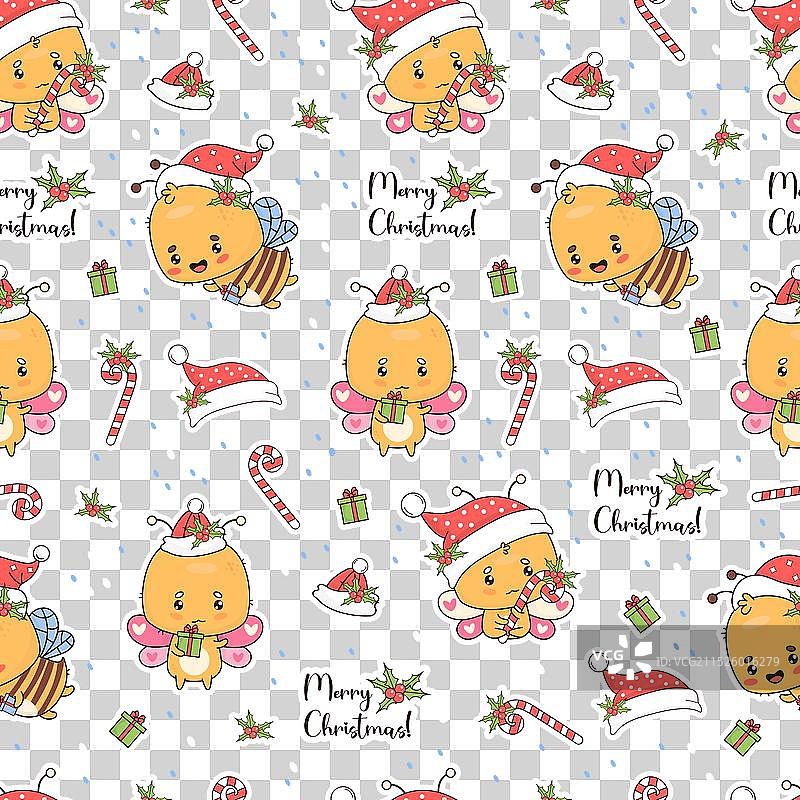 圣诞蝴蝶蜜蜂无缝图案图片素材