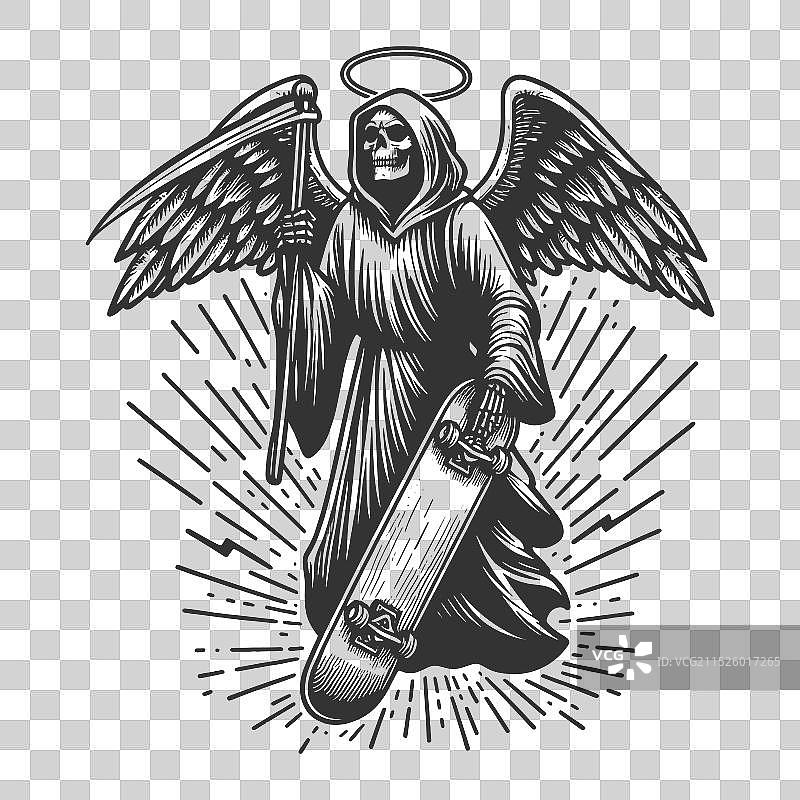 带滑板雕刻的死神天使图片素材