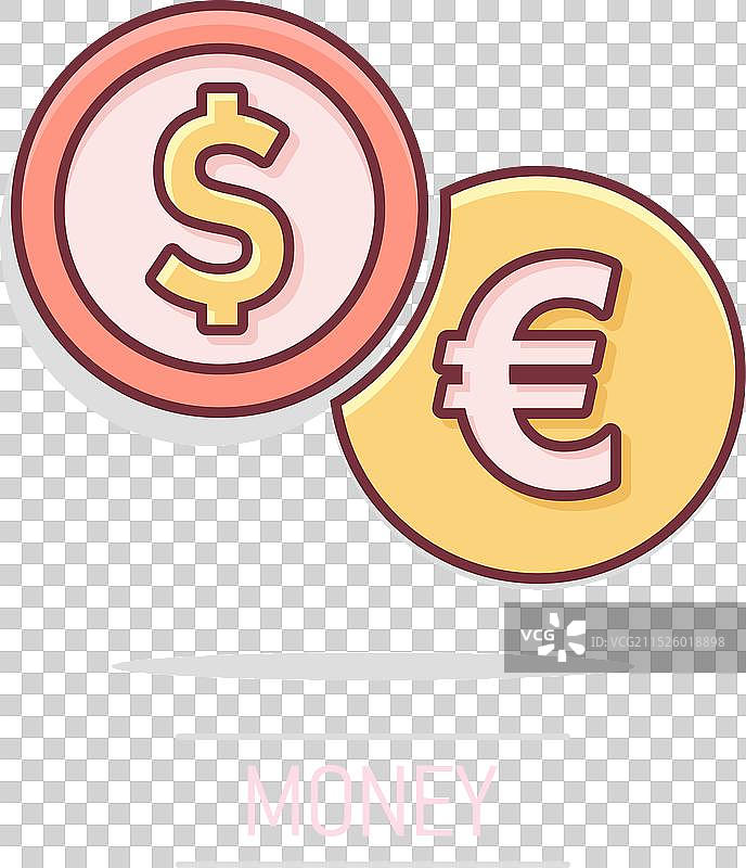 漫画风格的硬币堆叠图标：美元欧元硬币图片素材