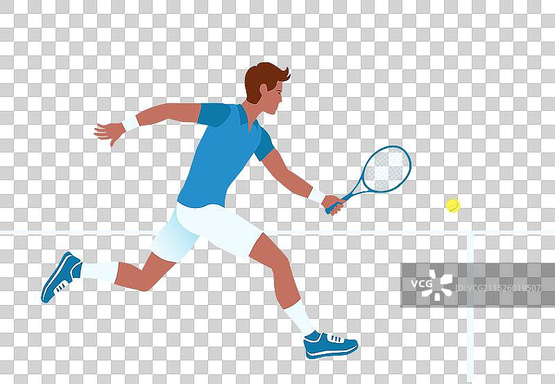 男人在网球场上用球拍击球图片素材