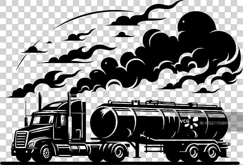 白色背景上的油罐车正面轮廓图片素材
