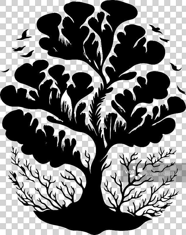 柳珊瑚图标手绘黑色珊瑚标志符号图片素材