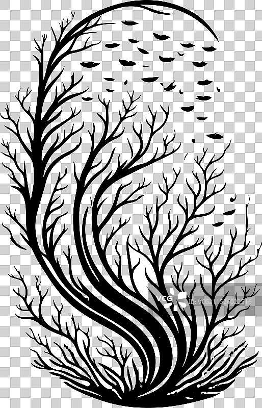 海鞭图标手绘黑色珊瑚标志符号图片素材