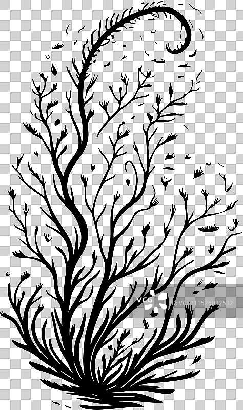 海鞭图标手绘黑色珊瑚标志符号图片素材