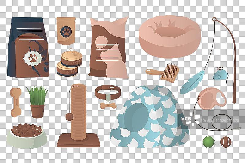 扁平卡通风格的宠物店用品大合集图片素材