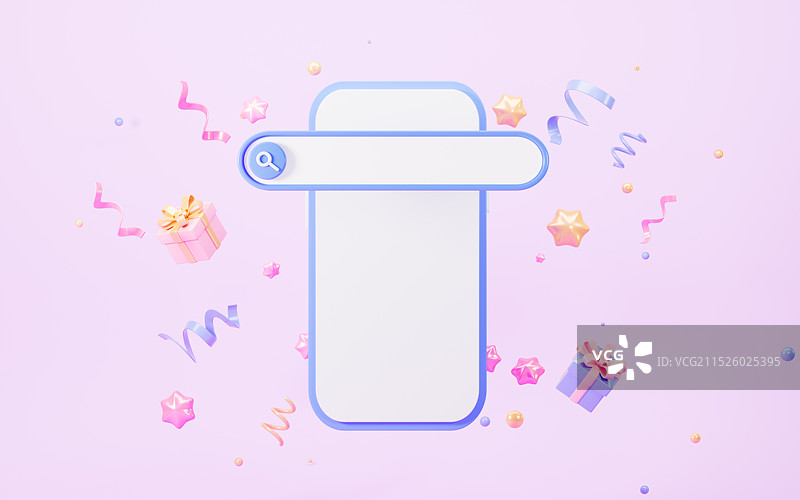 卡通手机和检索框3D渲染图片素材