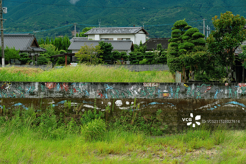 日本九州福冈县久留米市河童车站（田主丸站）旅游景区乡村美景！图片素材