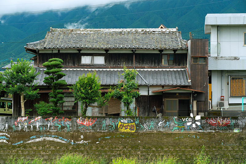 日本九州福冈县久留米市河童车站（田主丸站）旅游景区乡村美景！图片素材