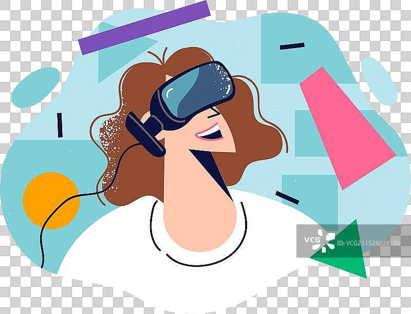 女人戴着眼镜沉浸式玩VR游戏图片素材
