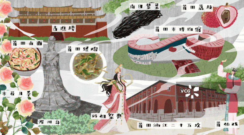 莆田市建筑人文美食插画GIF动图图片素材